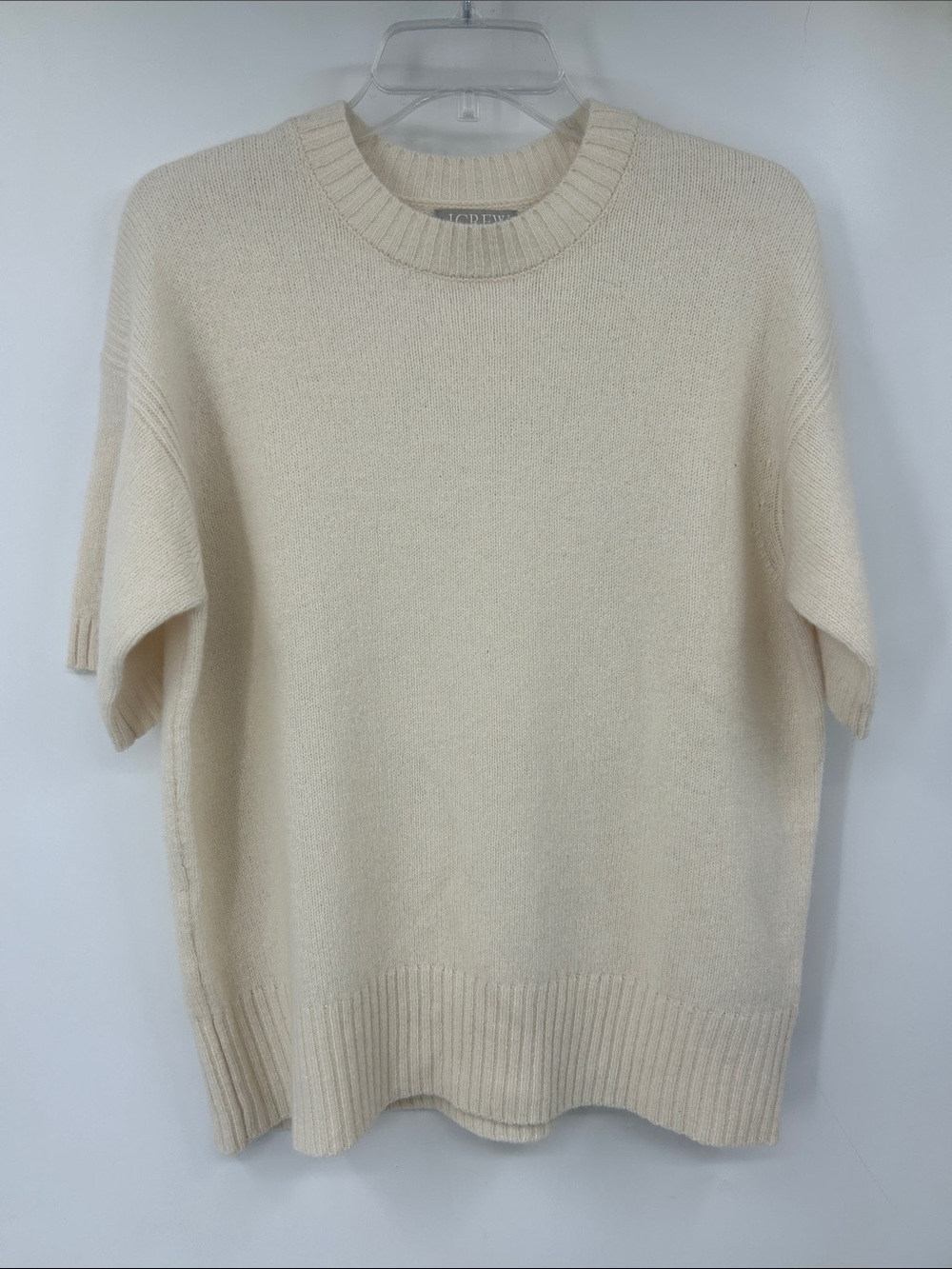 J. Crew Cream Short-Sleeve 100% Wool Crewneck Sweater Size XXS